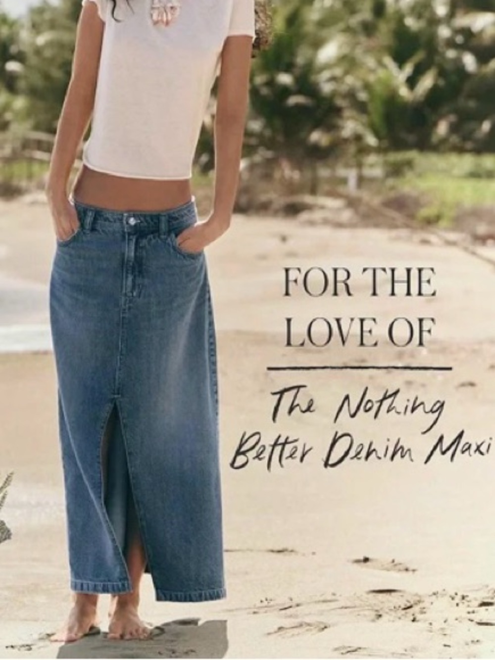 We The Free Nothing Better Denim Maxi Skirt with Slit Size 27